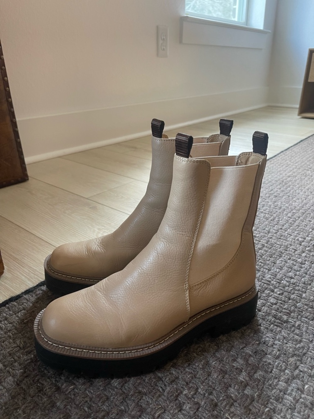 Sam Edelman Beige Chelsea Lug Sole Ankle Boots